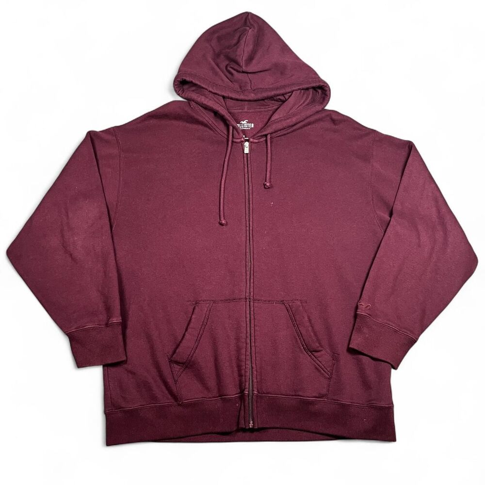 Hollister-co Men's Burgundy and Red Hoodie